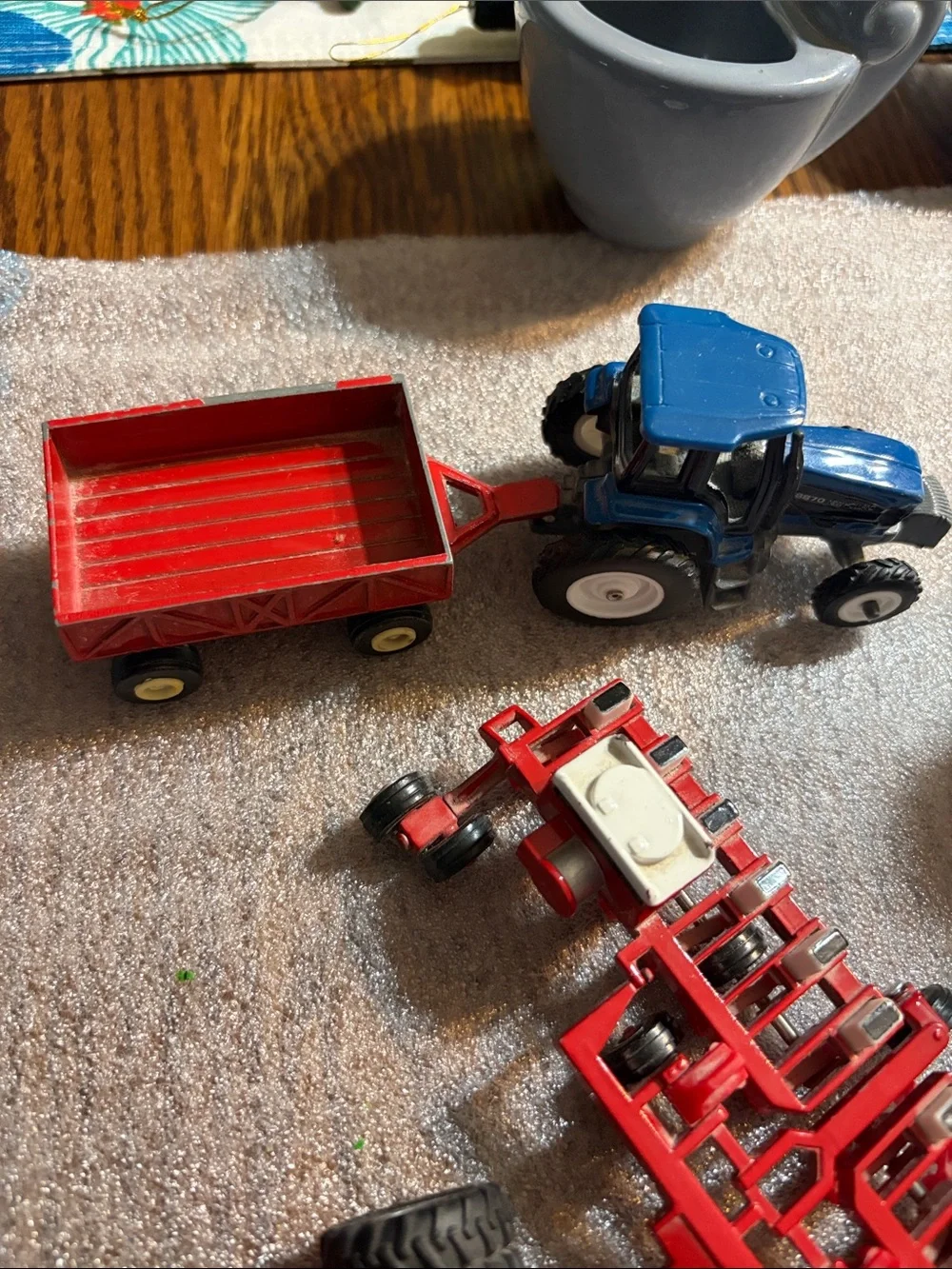 Kids Farm Tractor Playset with Blue Tractor and Red Implements Ertl
